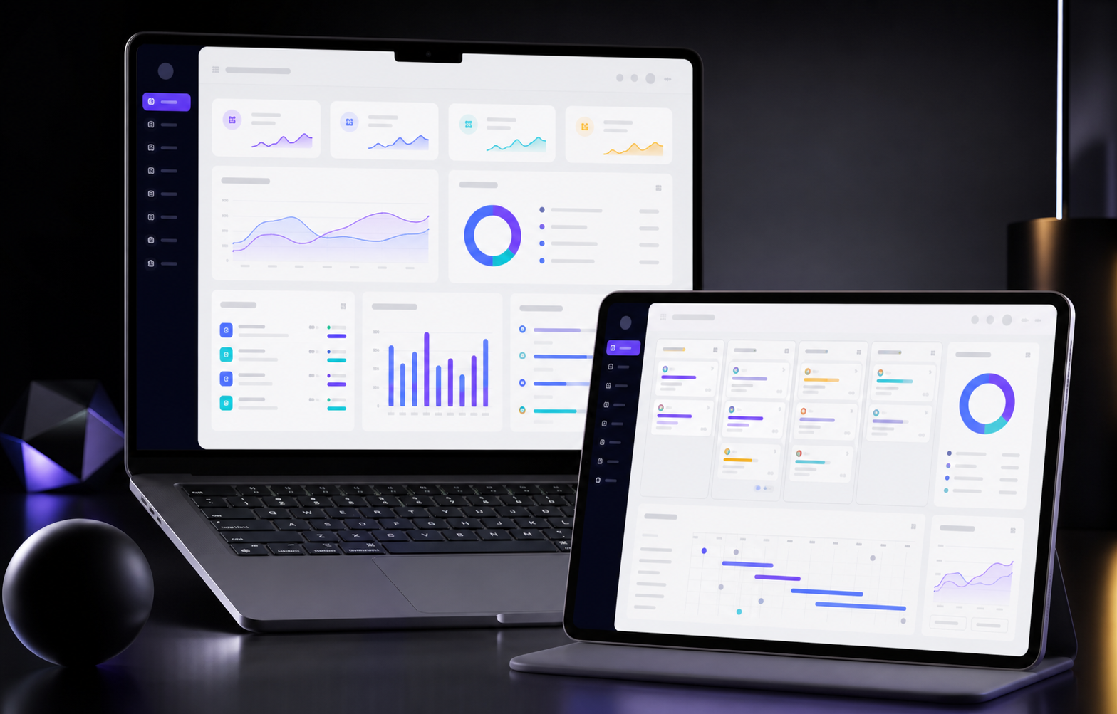 Premium dashboard and web app mockup on desktop and tablet screens