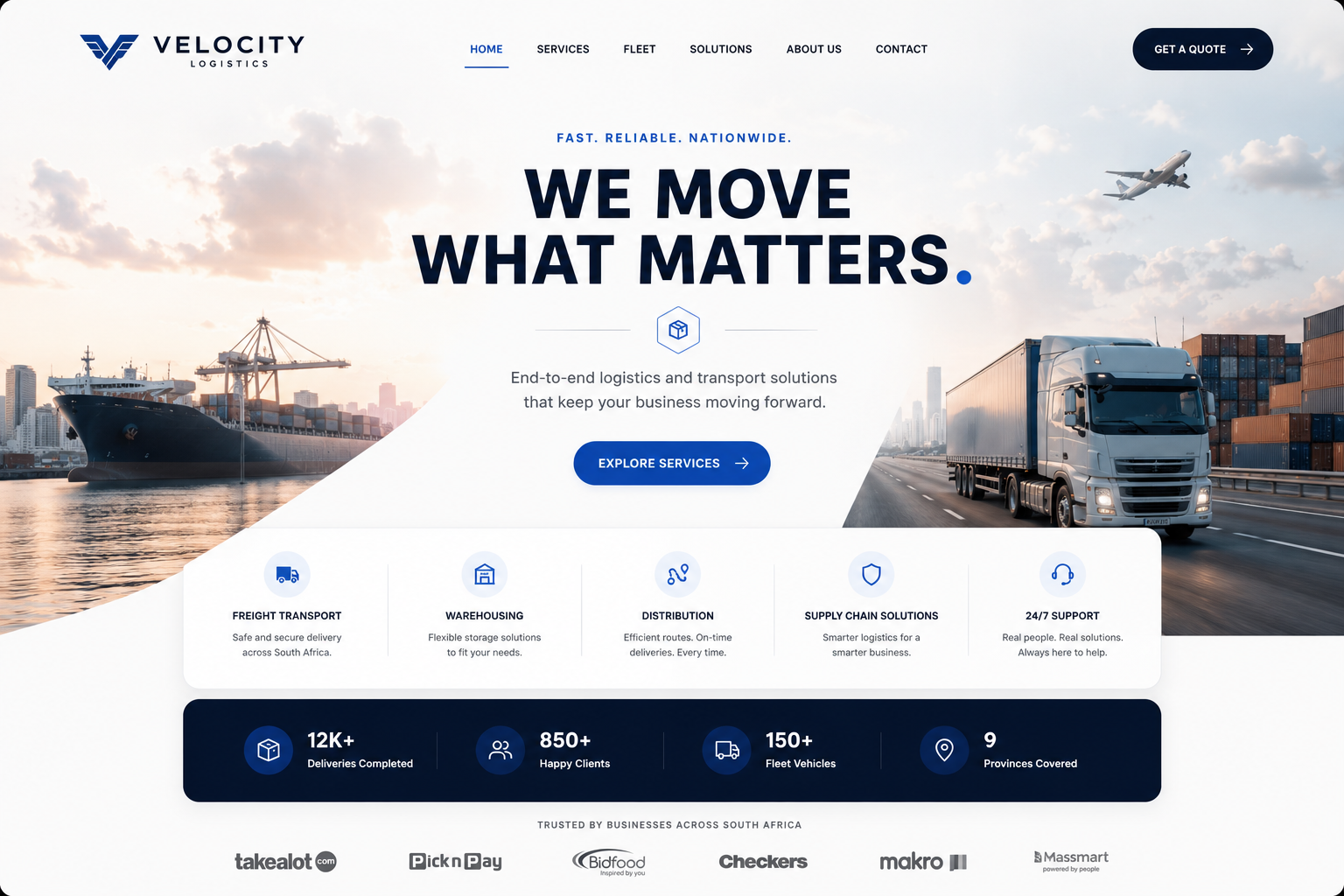 Velocity Logistics website preview